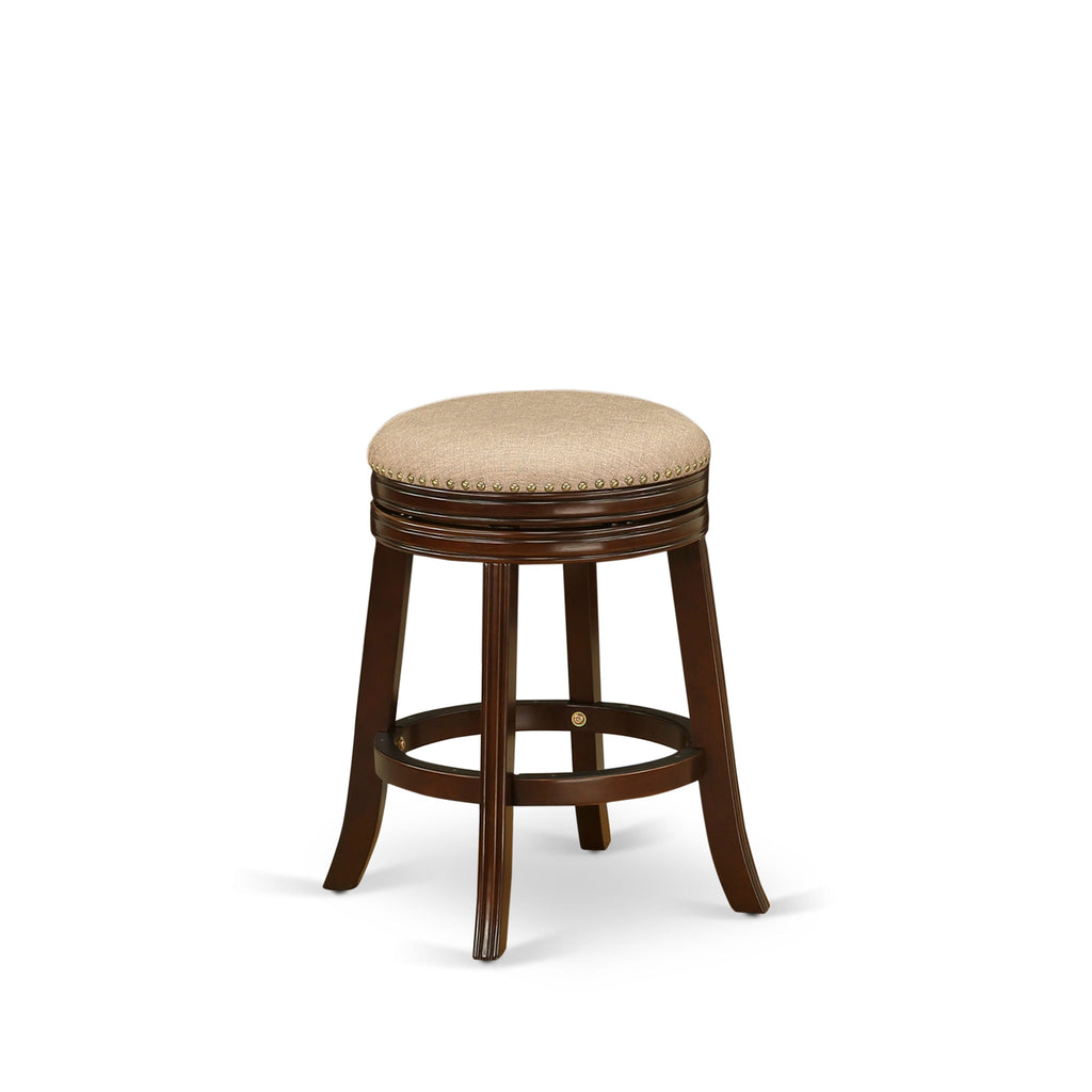 DVS02S-OPF 24 Mahogany Wood Backless Counter Stool - Round Mocha Leather Accent Seating
