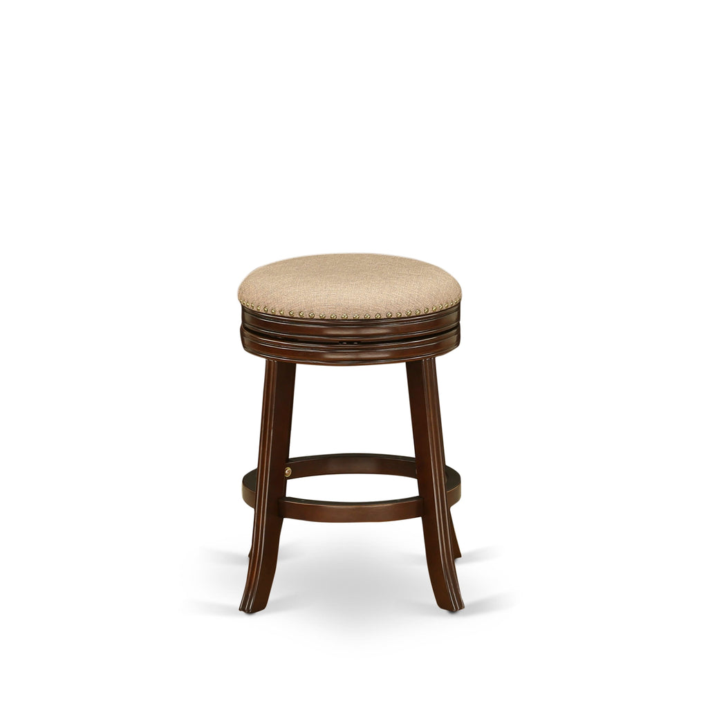 DVS02S-OPF 24 Mahogany Wood Backless Counter Stool - Round Mocha Leather Accent Seating