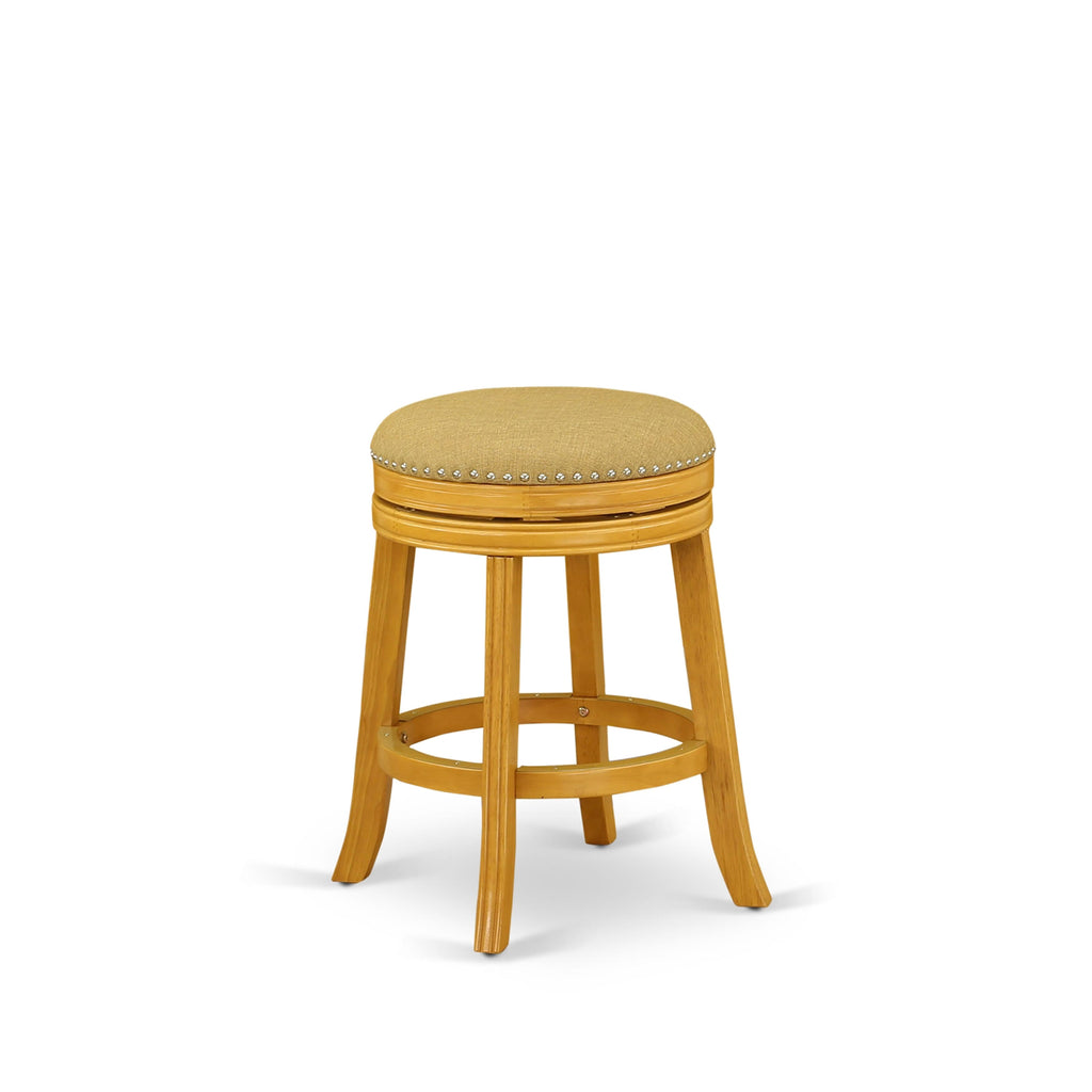 DVS026-98A Stellar Round Backless Counter Stool, Vegas Gold Vinyl, 24 Height, Oak Frame