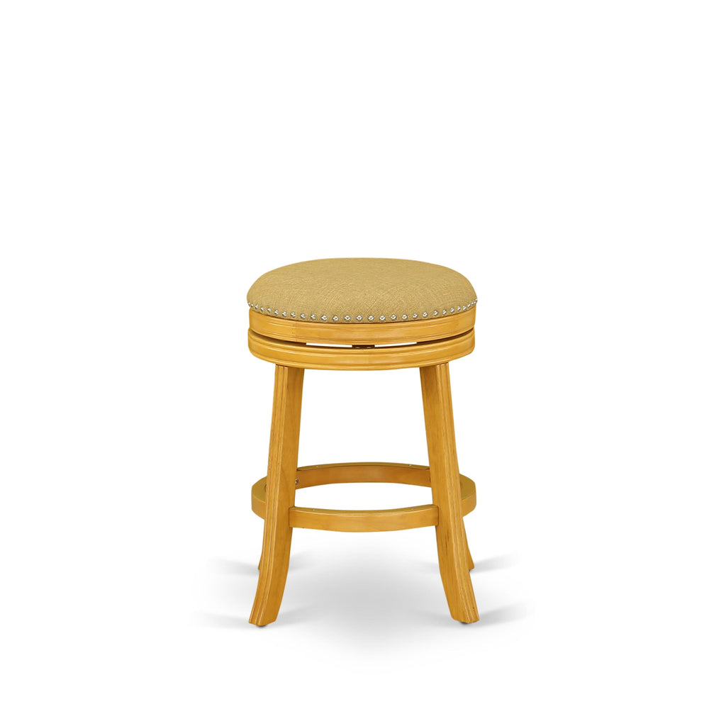 DVS026-98A Stellar Round Backless Counter Stool, Vegas Gold Vinyl, 24 Height, Oak Frame