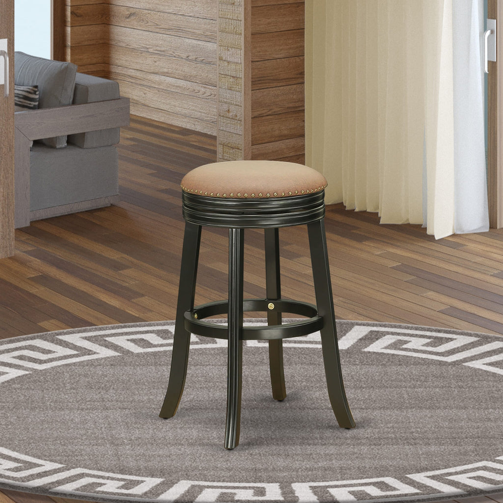 Upgrade Your Bar Experience with DVS03M-IW5 Round Counter Stool in Brown Roast PU & Black Finish – 30 Height