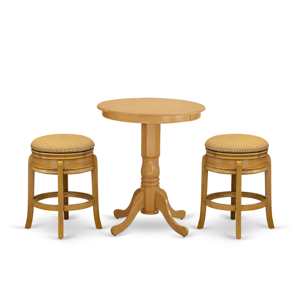 EDAM3-D67-DA 3-Piece Dining Set Round Pedestal Table & Two Stools, Brown