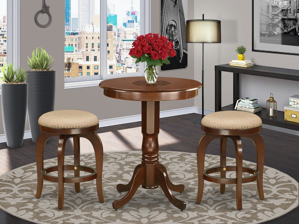 3-Piece Mahogany Counter Dining Collection EDBF3-4Y8-N9 with Round Pedestal Table & Two Stools