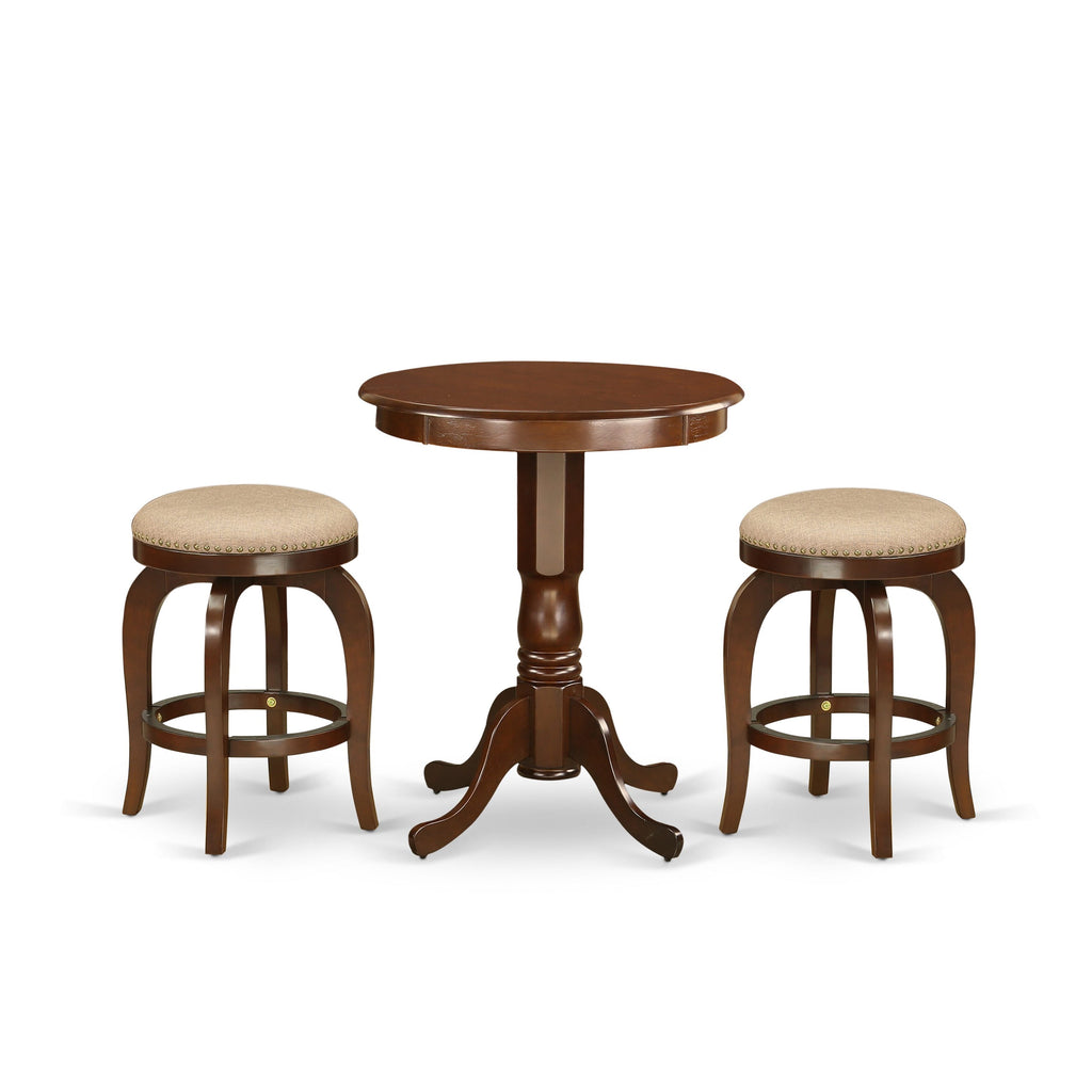 3-Piece Mahogany Counter Dining Collection EDBF3-4Y8-N9 with Round Pedestal Table & Two Stools