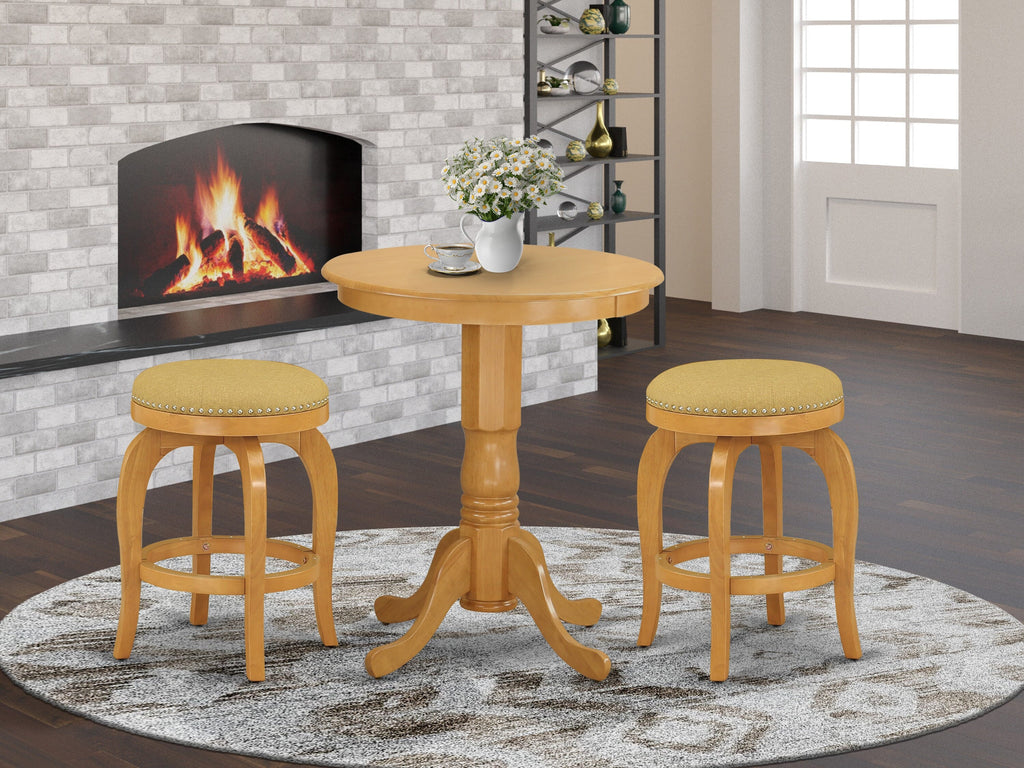 EDBF3-37M-GX Wooden Pedestal Dining Set - Round Table & 2 Stools, 30x30 in, Oak Finish