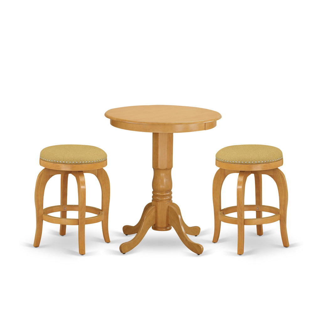 EDBF3-37M-GX Wooden Pedestal Dining Set - Round Table & 2 Stools, 30x30 in, Oak Finish