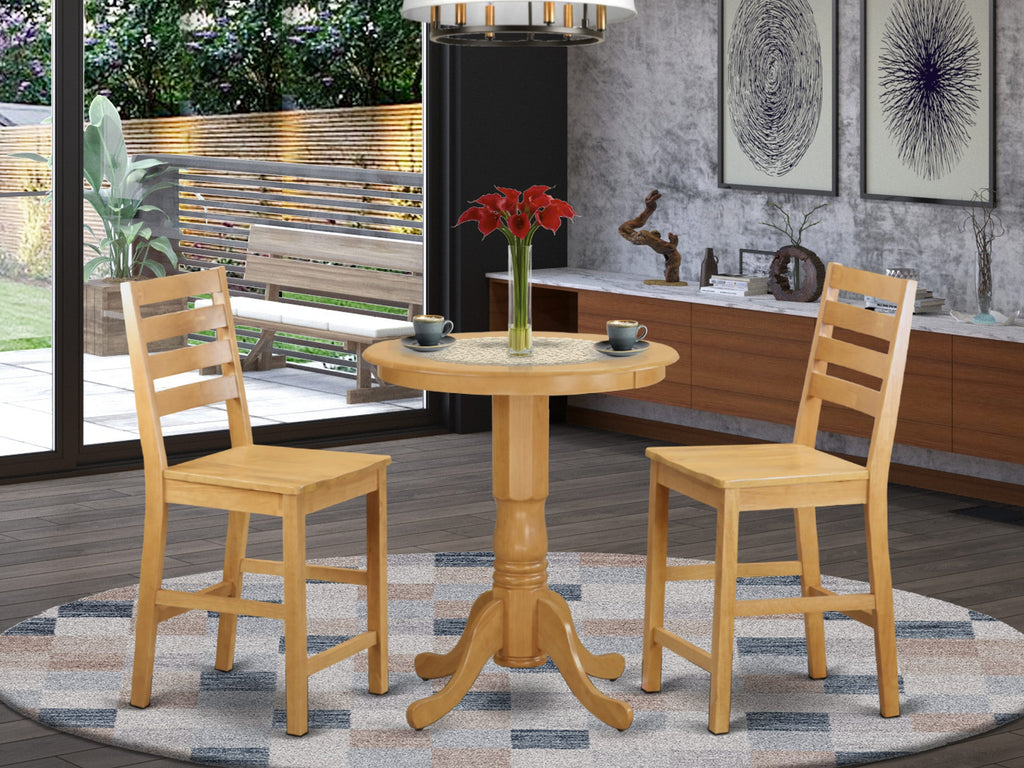 ECDF3-A1M-A 3 Pc. Height Dining Ensemble Includes Round Bistro Table & 2 Chairs, Oak Finish