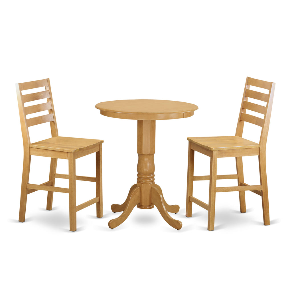 ECDF3-A1M-A 3 Pc. Height Dining Ensemble Includes Round Bistro Table & 2 Chairs, Oak Finish