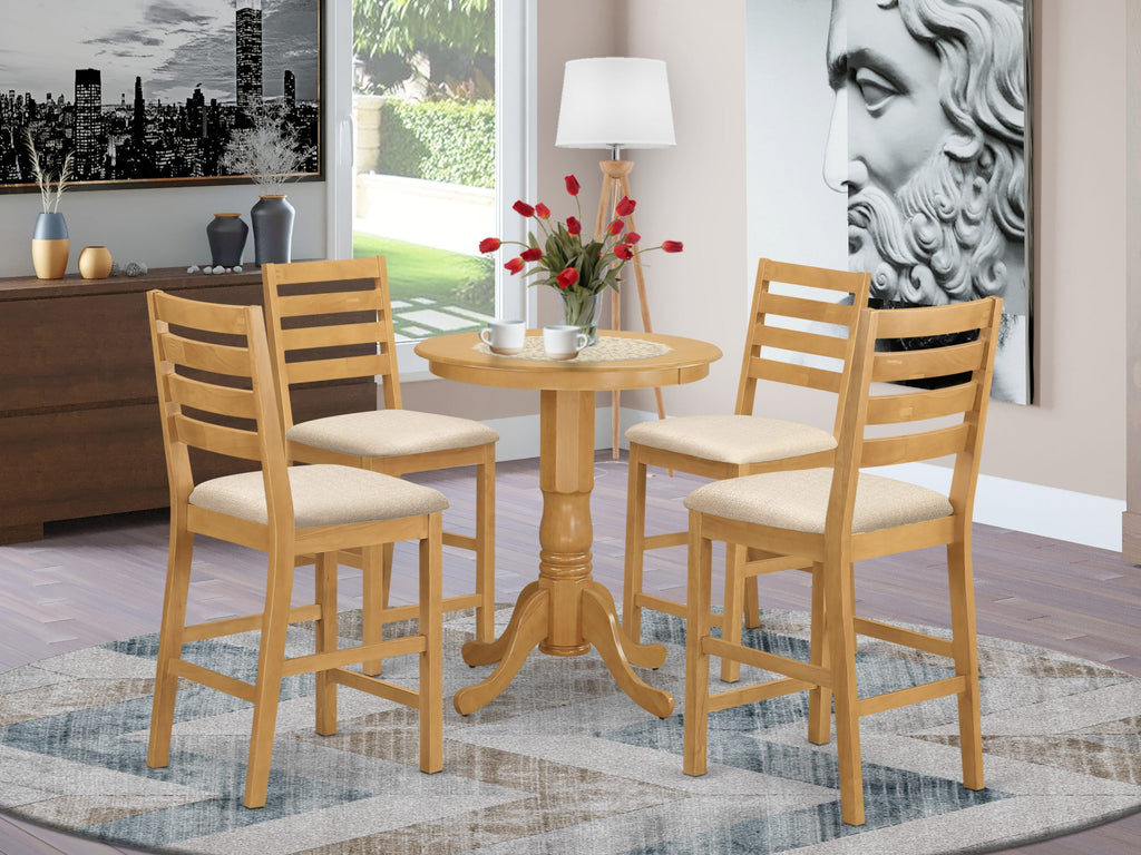 ECDCF5-Q80-I 5-Piece Oak Counter Height Dining Set with Round Table and 4 Linen Chairs