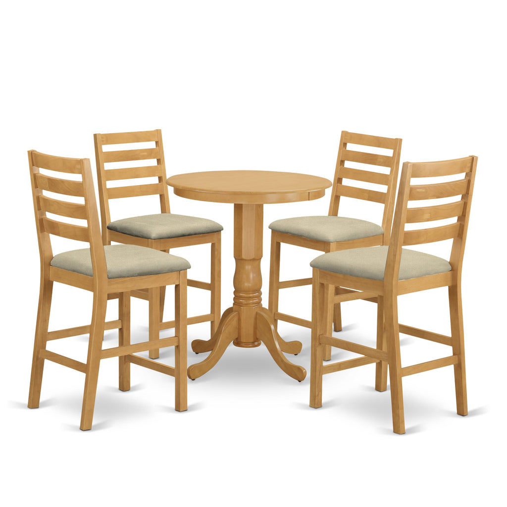 ECDCF5-Q80-I 5-Piece Oak Counter Height Dining Set with Round Table and 4 Linen Chairs