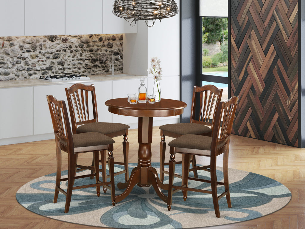 EDCH5-TSM-S 5 Piece Elevated Dining Collection with Circular Table and Stately Linen Chairs Set