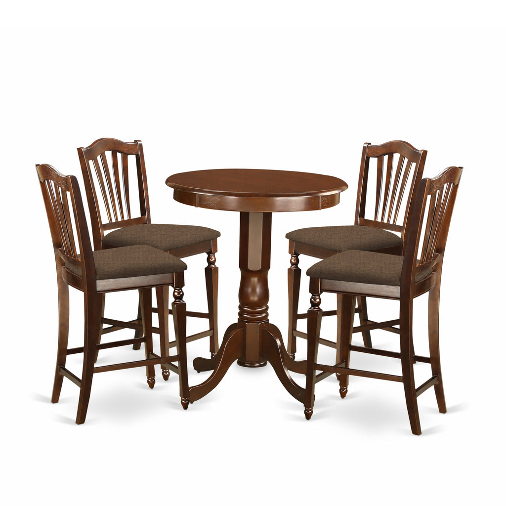 EDCH5-TSM-S 5 Piece Elevated Dining Collection with Circular Table and Stately Linen Chairs Set