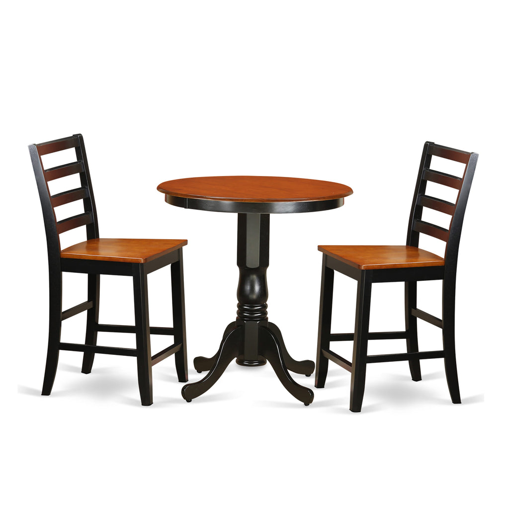 EDFA3-MUQ-E 3-Piece Cozy Dining Set with Pedestal Table & Two Chairs in Black & Cherry, Ideal for Smaller Spaces