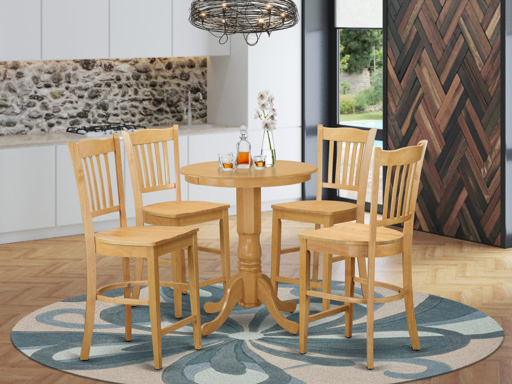 EDGR5-3QJ-2 5-Piece Dining Set with Round Pedestal Table and Four Chairs for Kitchen, Warm Oak Finish - 30 x 30 Inch