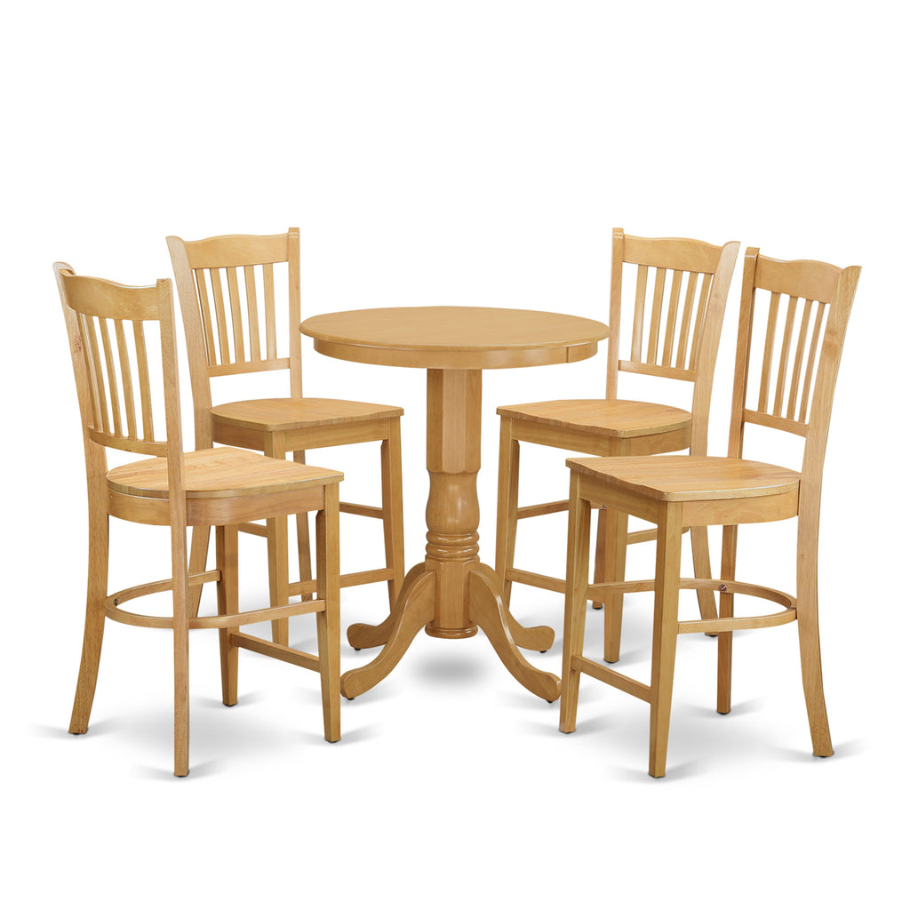 EDGR5-3QJ-2 5-Piece Dining Set with Round Pedestal Table and Four Chairs for Kitchen, Warm Oak Finish - 30 x 30 Inch