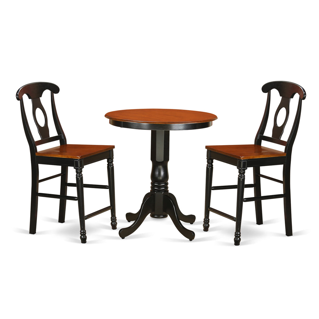 EDKE3-GLO-0 Compact Counter Height Set with Pedestal Table & Two Stools, 30-Inch Black & Cherry