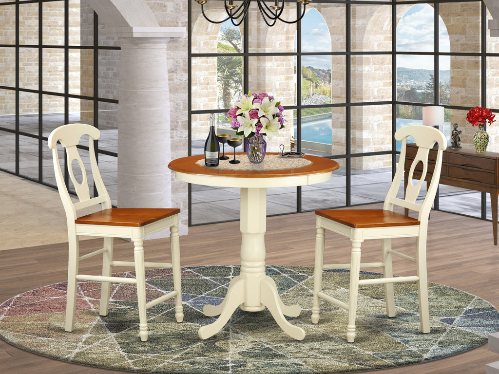 EDKE3-INJ-S 3-Piece Dining Set for Compact Areas Featuring Round Table and 2 Chairs in Buttermilk & Cherry