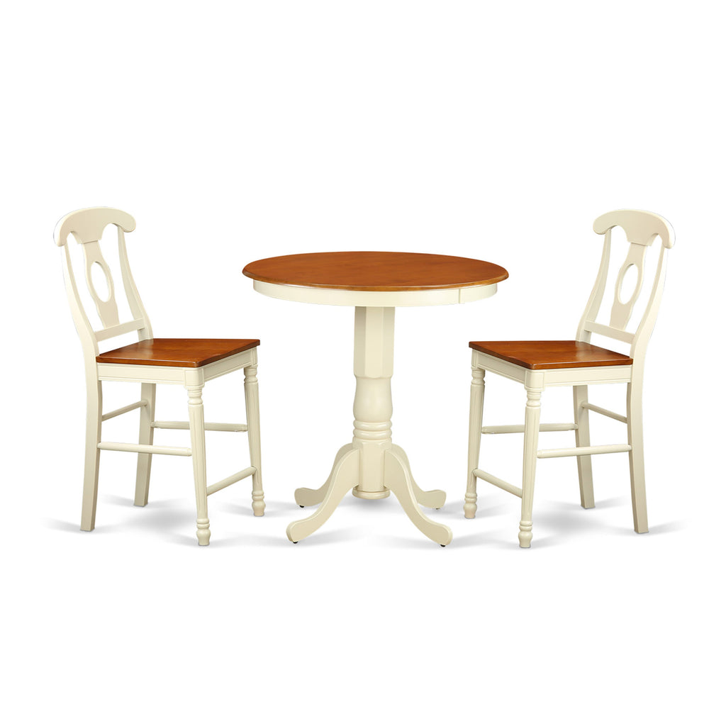 EDKE3-INJ-S 3-Piece Dining Set for Compact Areas Featuring Round Table and 2 Chairs in Buttermilk & Cherry