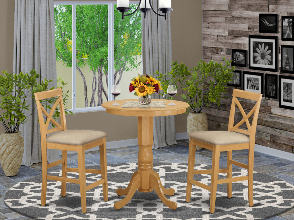3-Piece EDPB3-CQ2-J Counter Height Dining Set for Cozy Spaces with Pedestal Table and 2 Upholstered Chairs, 30x30 Oak Touch
