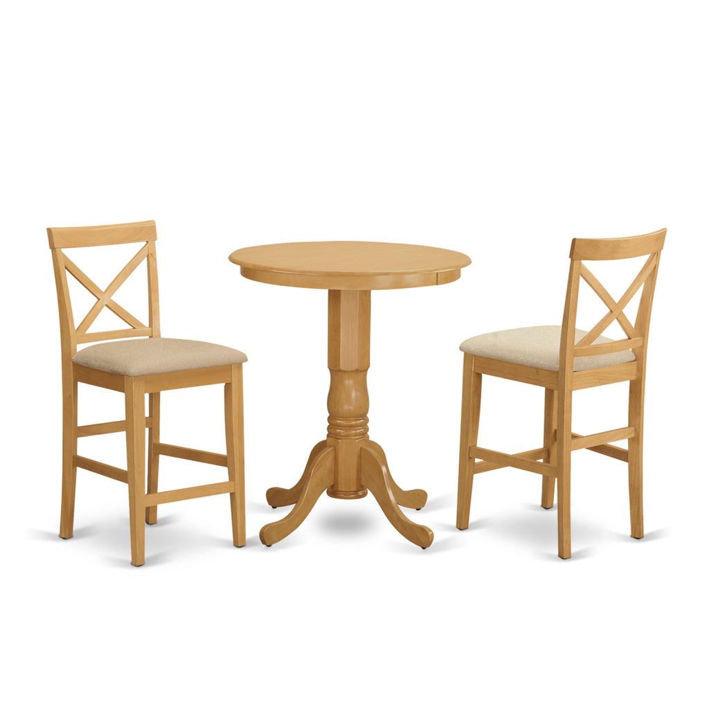 3-Piece EDPB3-CQ2-J Counter Height Dining Set for Cozy Spaces with Pedestal Table and 2 Upholstered Chairs, 30x30 Oak Touch