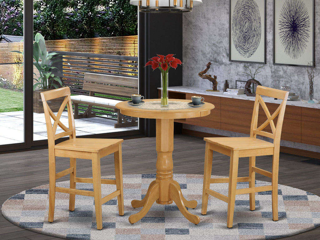 EDPB3-UNB-Q 3-Piece Dining Set with Round Pedestal Table and 2 Oak Chairs