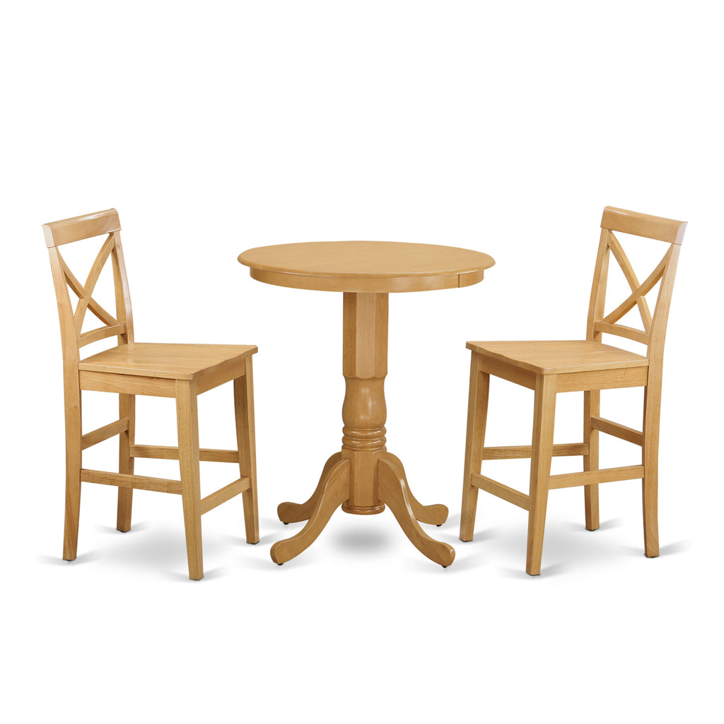 EDPB3-UNB-Q 3-Piece Dining Set with Round Pedestal Table and 2 Oak Chairs