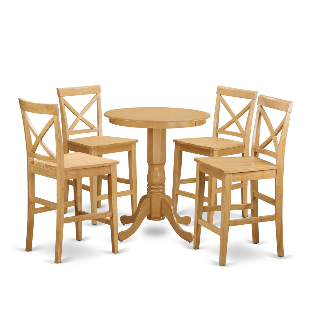 EDPB5-N34-W 5-Piece Counter Height Ensemble with Pedestal Round Table & 4 Stylish Chairs, 30x30 Oak Finish
