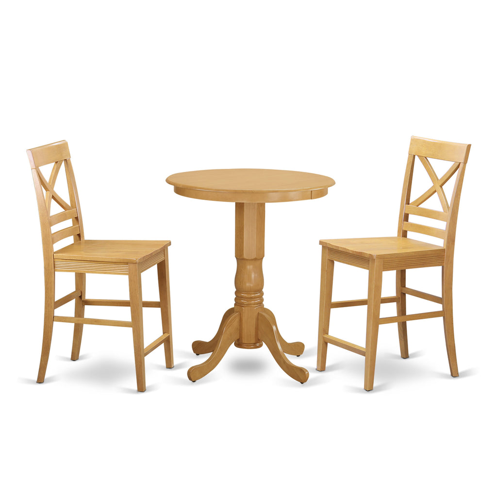 EDQU3-55O-S 3-Piece Round Dining Set with High Pedestal and 2 Oak Chairs for Kitchen