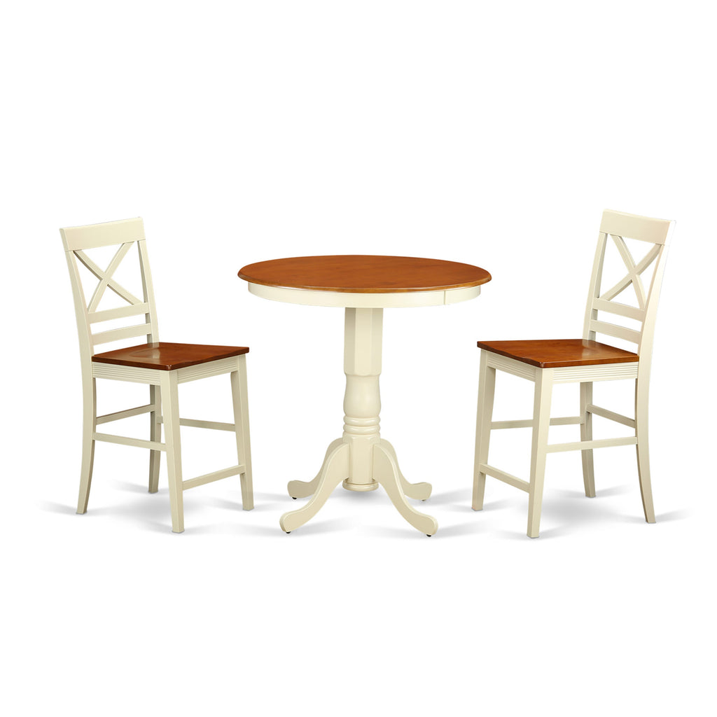 EDQU3-Y9G-C Three-Piece Dining Set with Circular Table and Sturdy Seats in Buttermilk Cherry Finish