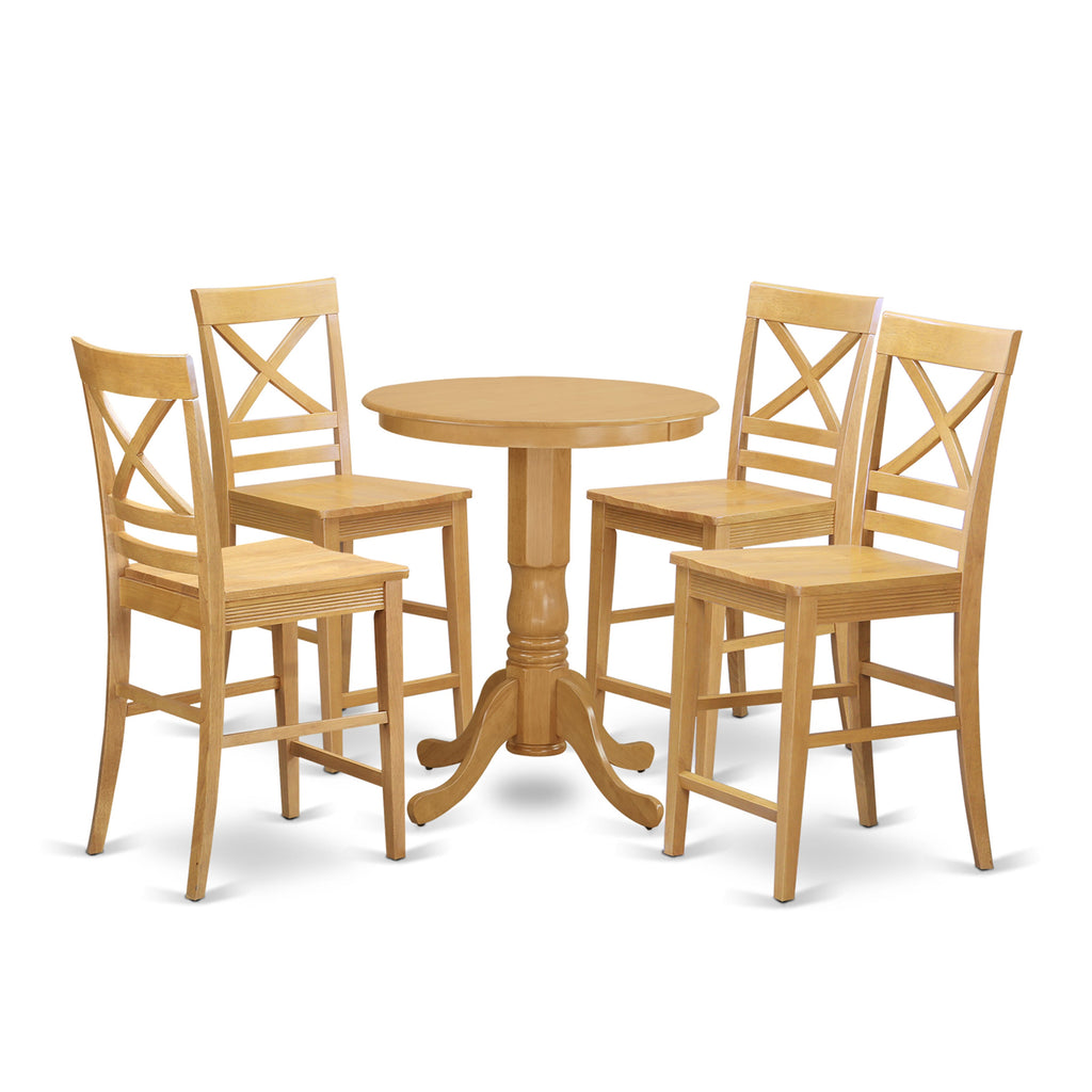 EDQU5-SW0-9 Elegant 5-Piece Oak Dining Set with Round Pedestal Table and Four Stools