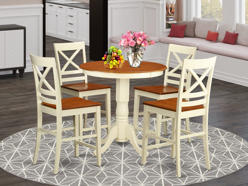 EDQU5-QUR-6 5-Piece Breakfast Nook Ensemble with Pedestal Table & Chairs, 30x30 in Buttermilk Cherry Elegance