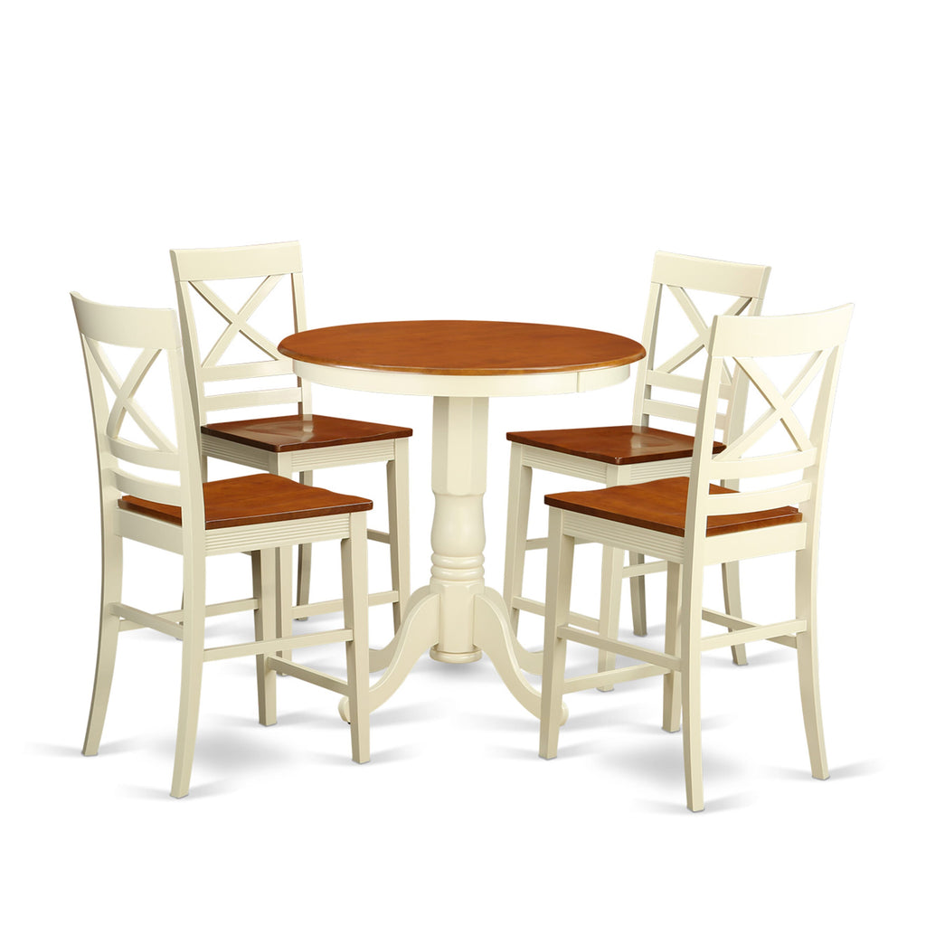 EDQU5-QUR-6 5-Piece Breakfast Nook Ensemble with Pedestal Table & Chairs, 30x30 in Buttermilk Cherry Elegance