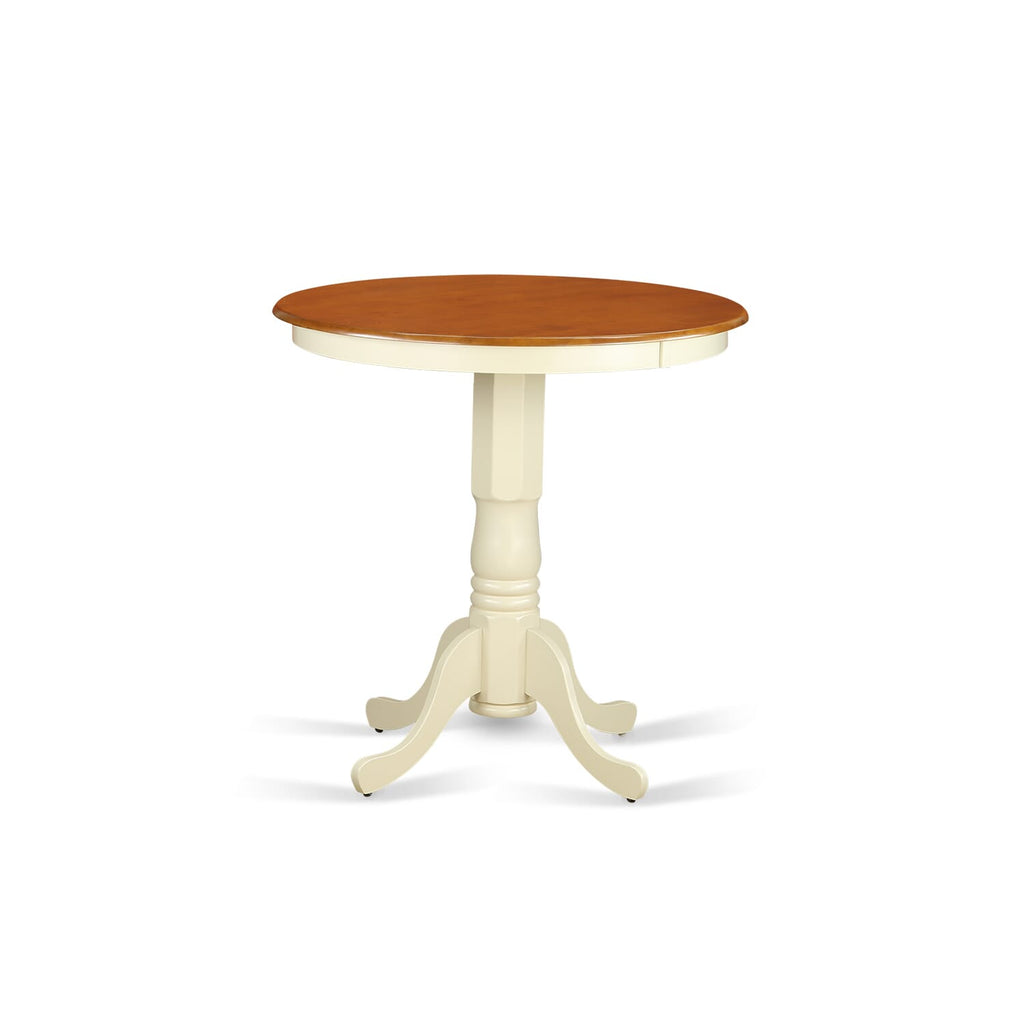 EDVN3-H9U-N 3 Piece Counter Height Dining Set Circular Table with 2 Upholstered Chairs, Buttermilk Cherry