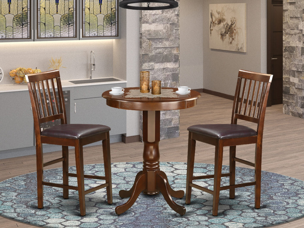 EDVN3-U6H-CH Mahogany Round Table Set with Upholstered Counter Stools, 30x30