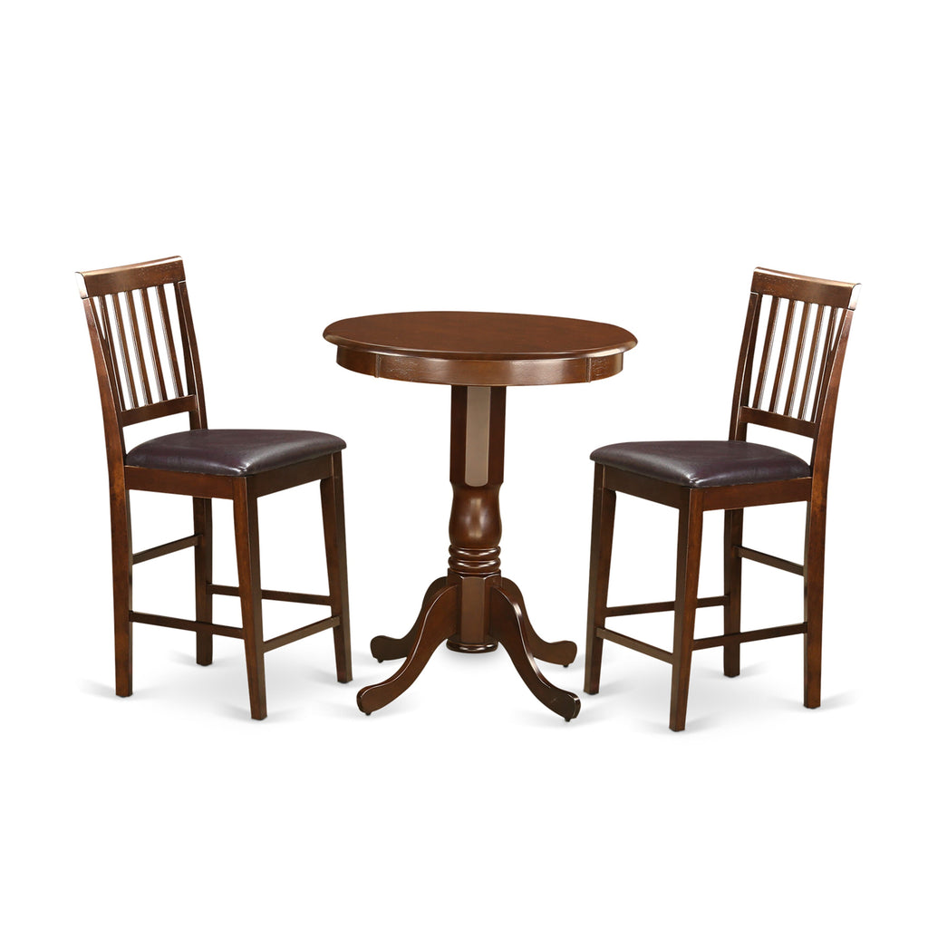 EDVN3-U6H-CH Mahogany Round Table Set with Upholstered Counter Stools, 30x30