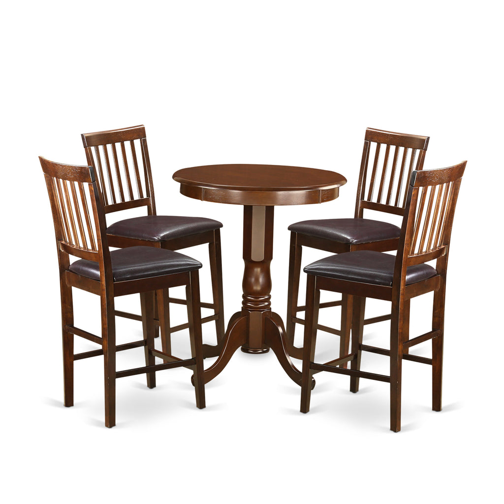 EDVN5-T7X-QK 5-Piece Counter Height Set with Pedestal Table & Faux Leather Chairs, 30x30 Mahogany
