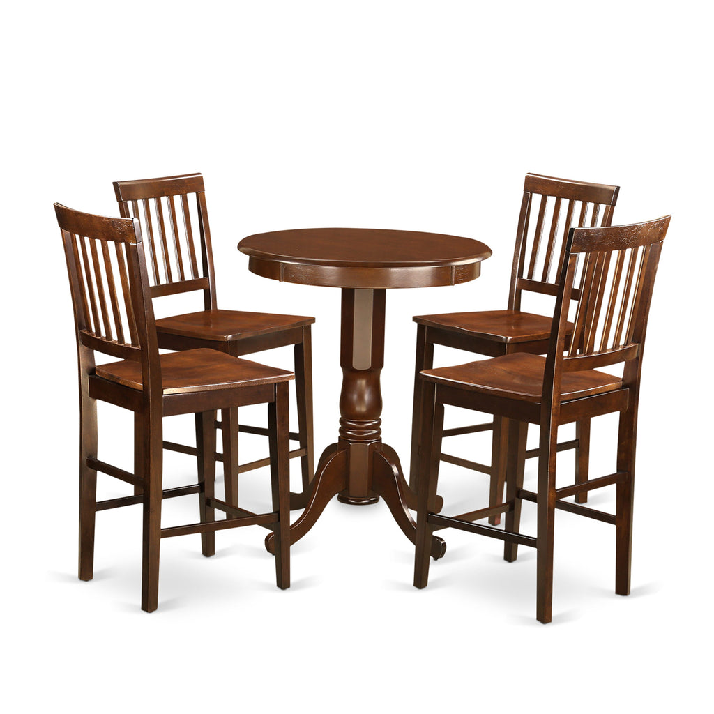 EDVN5-KLQ-E 5-Piece Counter Height Dining Set Round Pedestal Table & 4 Mahogany Chairs