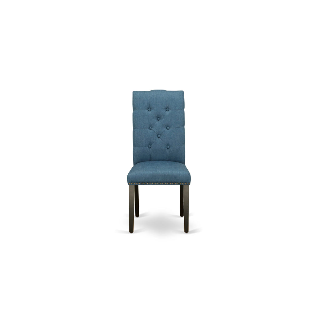 Discover ELP1TJX Set of 2 Chic Dining Chairs in Blue Linen with Button Accents and Nailhead Trim