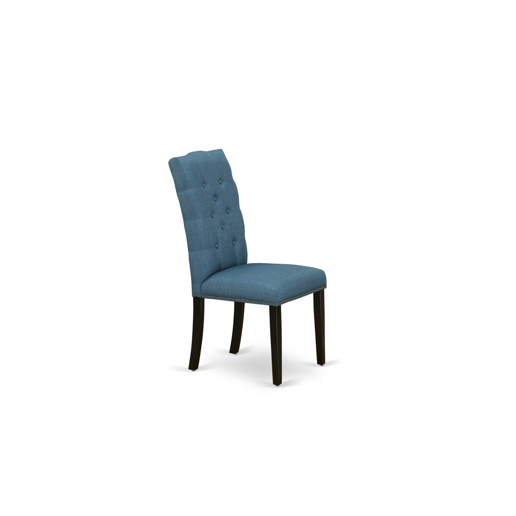 Discover ELP1TJX Set of 2 Chic Dining Chairs in Blue Linen with Button Accents and Nailhead Trim