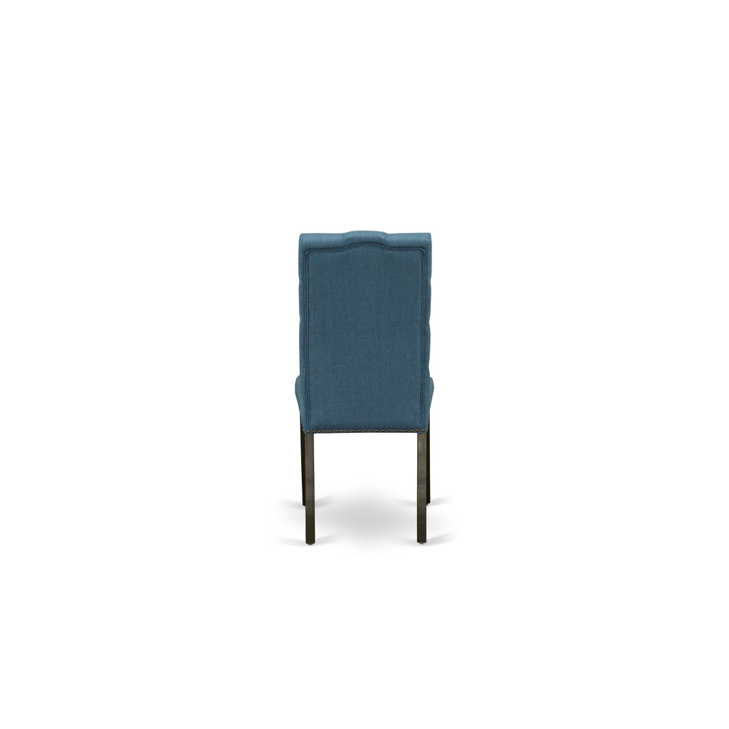 Discover ELP1TJX Set of 2 Chic Dining Chairs in Blue Linen with Button Accents and Nailhead Trim