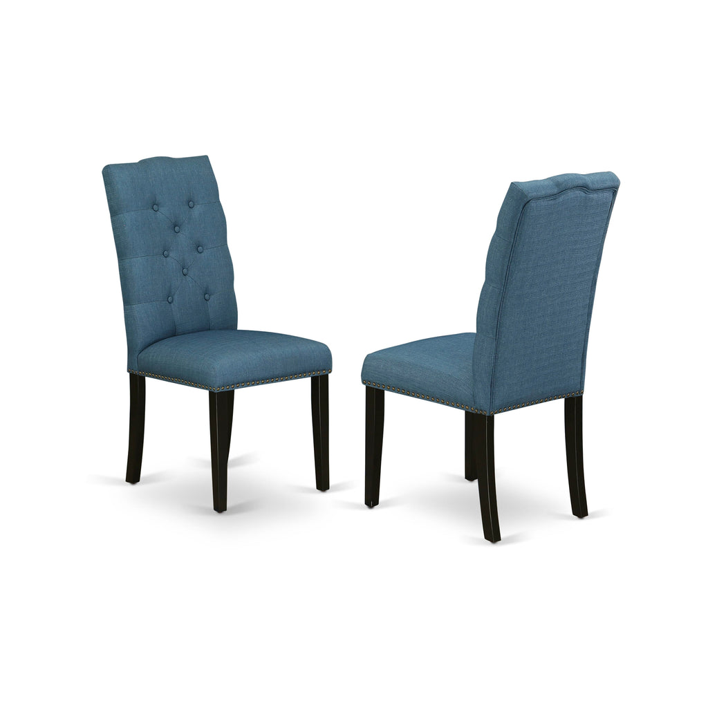 Discover ELP1TJX Set of 2 Chic Dining Chairs in Blue Linen with Button Accents and Nailhead Trim