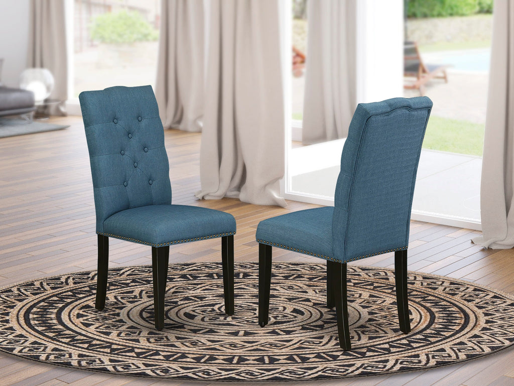 Discover ELP1TJX Set of 2 Chic Dining Chairs in Blue Linen with Button Accents and Nailhead Trim