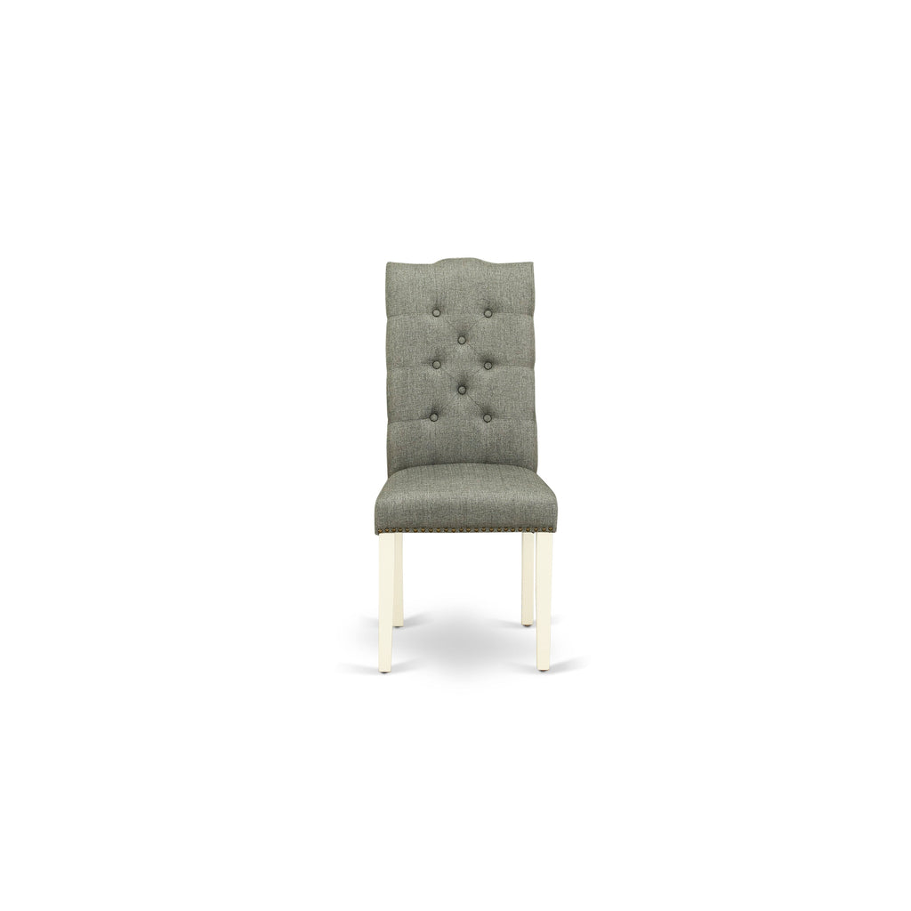 ELP2TZS Set of 2 Button Tufted Gray Fabric Dining Chairs with Nailhead Trim and Linen White Finish