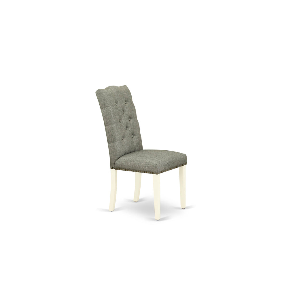 ELP2TZS Set of 2 Button Tufted Gray Fabric Dining Chairs with Nailhead Trim and Linen White Finish