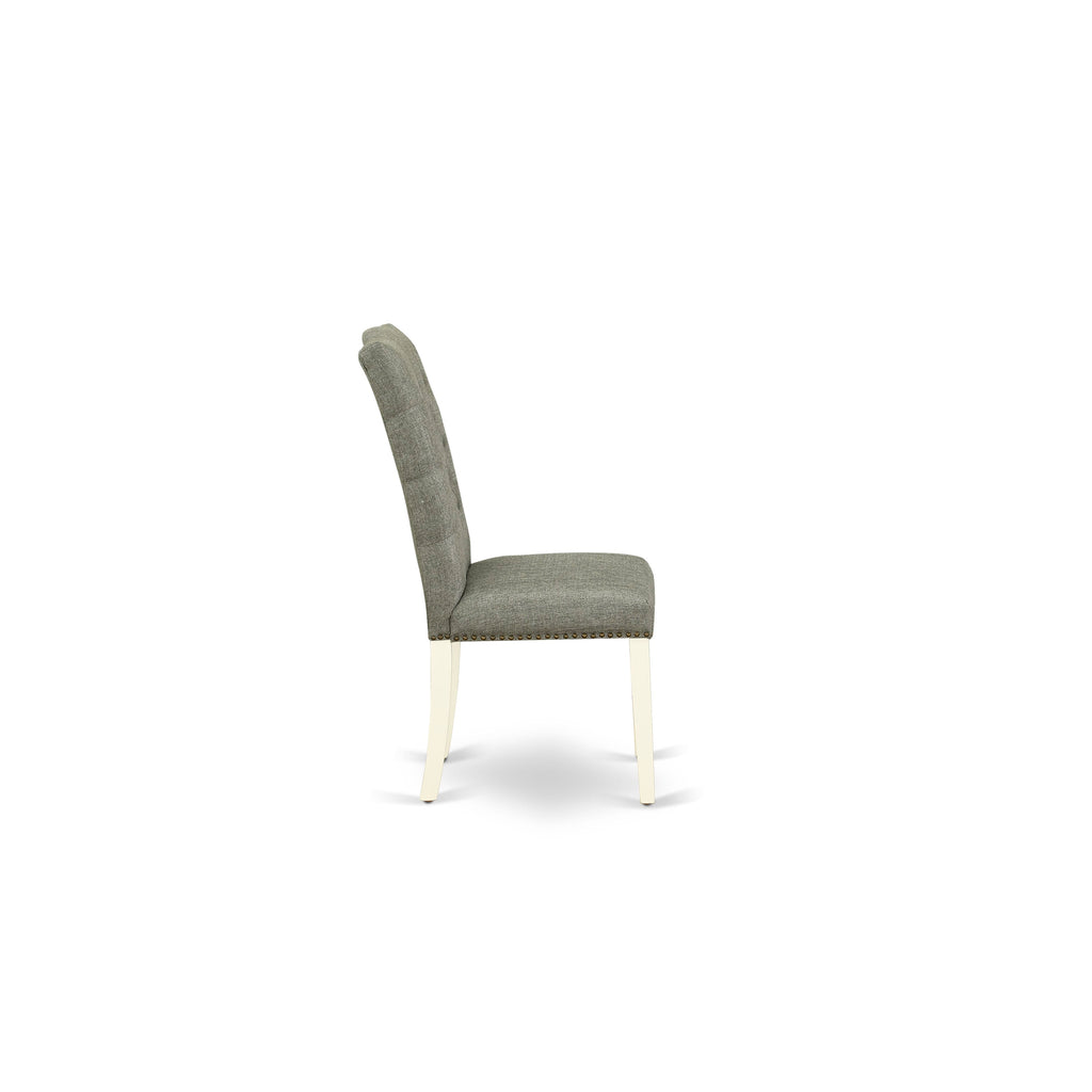 ELP2TZS Set of 2 Button Tufted Gray Fabric Dining Chairs with Nailhead Trim and Linen White Finish