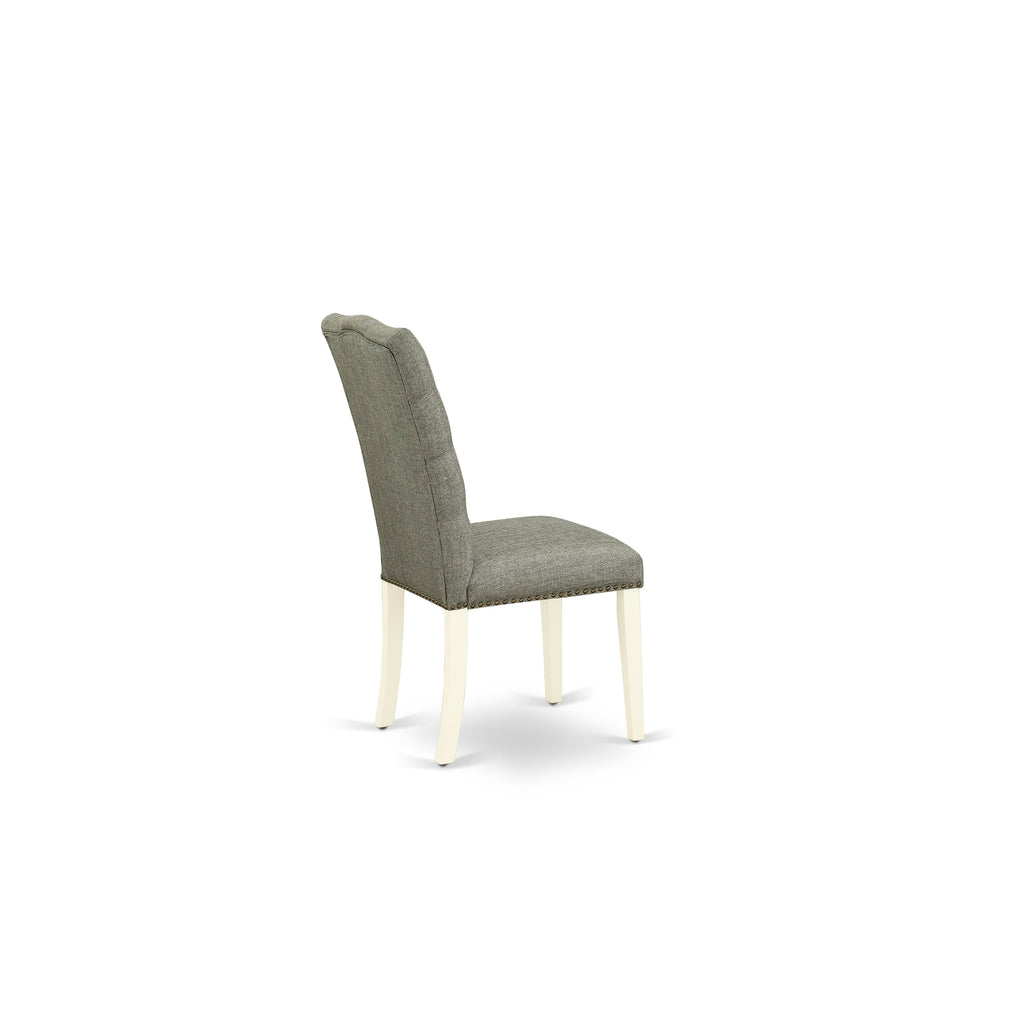 ELP2TZS Set of 2 Button Tufted Gray Fabric Dining Chairs with Nailhead Trim and Linen White Finish