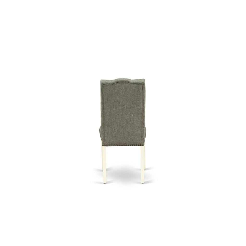 ELP2TZS Set of 2 Button Tufted Gray Fabric Dining Chairs with Nailhead Trim and Linen White Finish