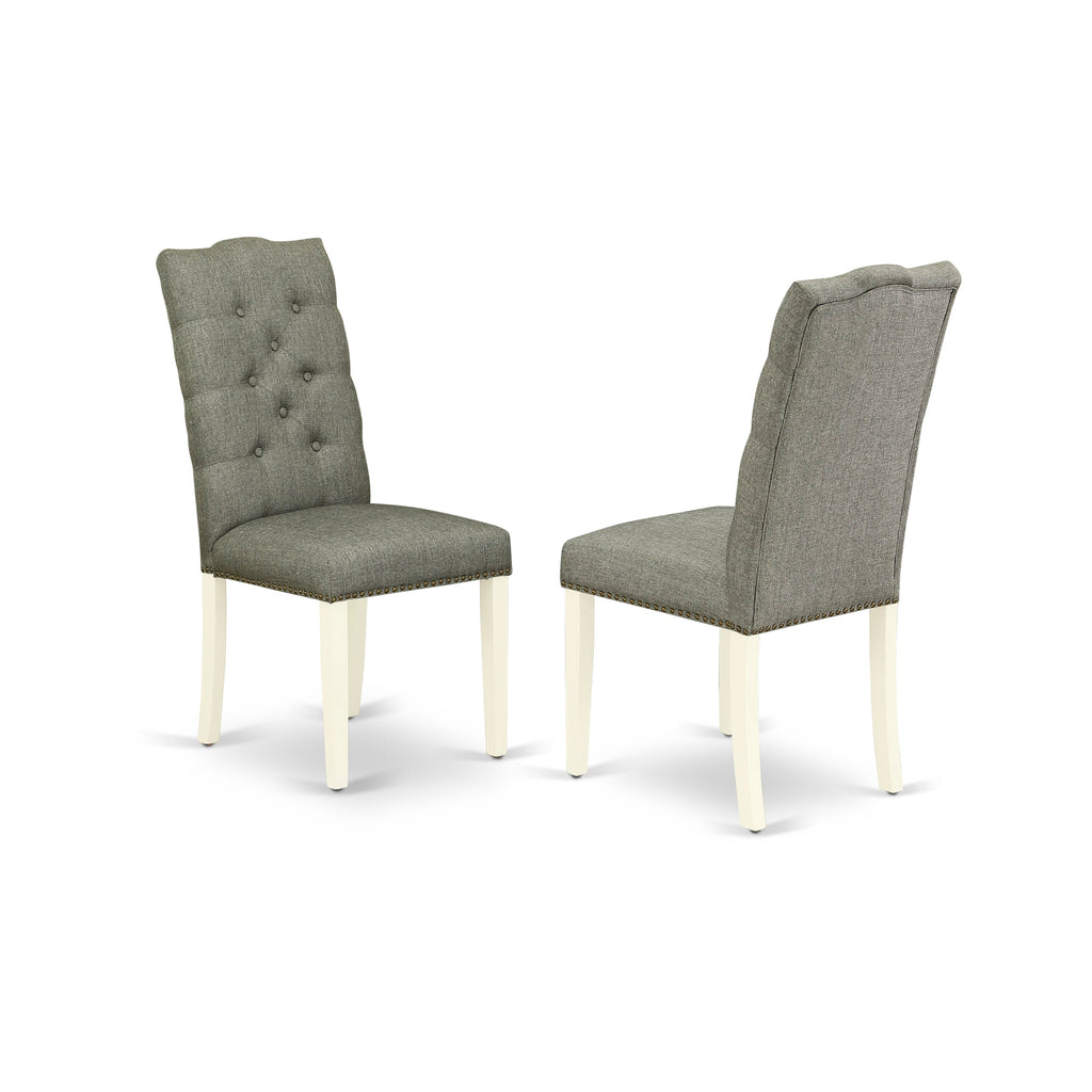ELP2TZS Set of 2 Button Tufted Gray Fabric Dining Chairs with Nailhead Trim and Linen White Finish