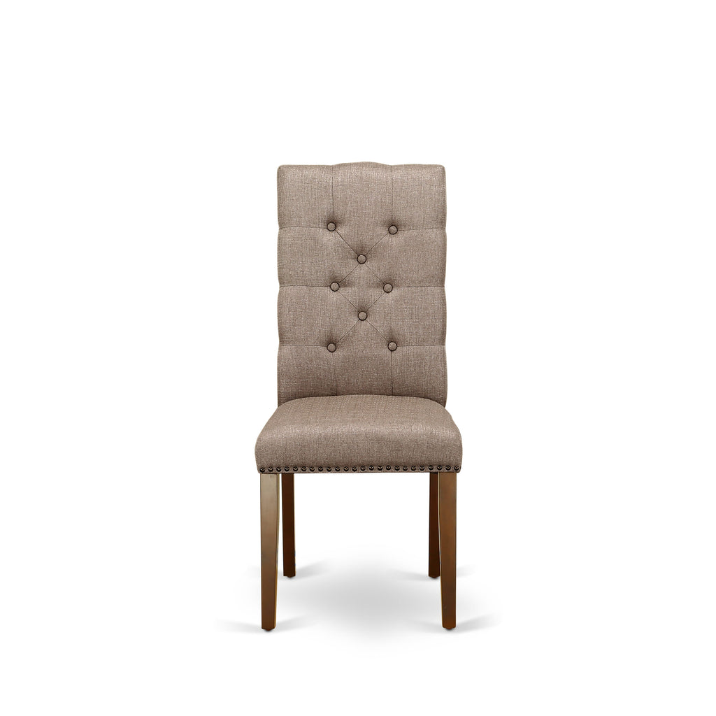 ELP3TZ4 Elsa Collection Dining Chairs Set - Button Tufted Upholstery with Nailhead Accents, Linen Dark Khaki & Mahogany Finish, Set of Two