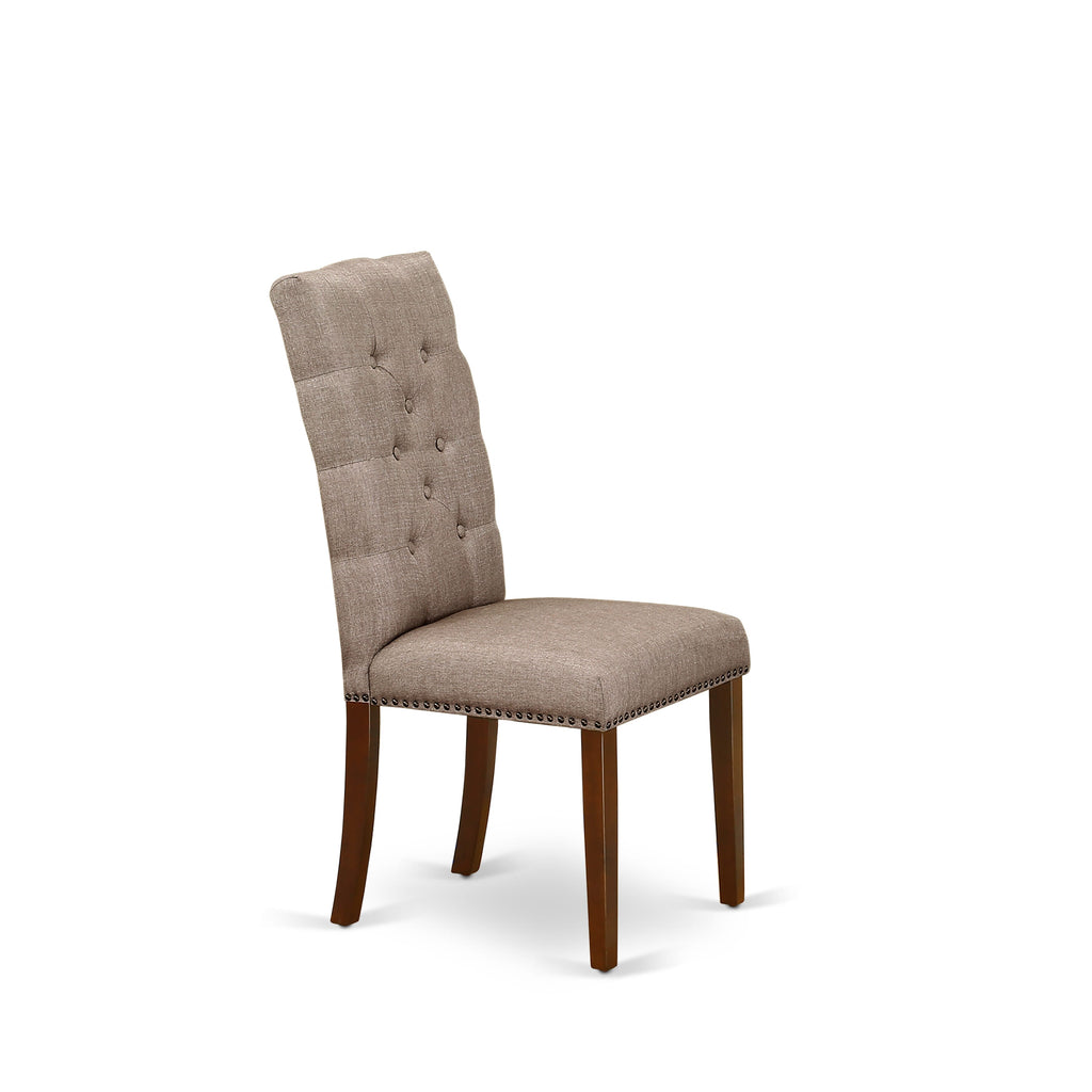 HLEL5-6PW-IU 5 Pc Dining Ensemble with Round Table & 4 Linen Fabric Chairs, Mahogany Elegance